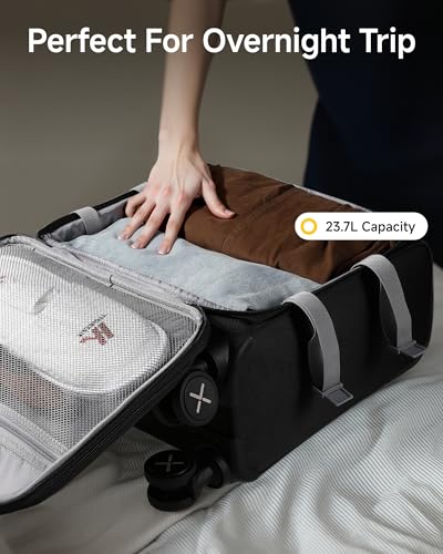 LUGGEX Carry On Luggage with Spinner Wheels - Stylish Lightweight UnderSeat Luggage - Soft Sided Small Suitcase with Front Open Design for Travel, Business (UX-Core, Black, 15 Inch)
