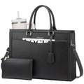 LOVEVOOK Laptop Tote Bag for Women, Leather Office Work Bag Briefcase fit for 15.6 inch Laptop, Large Teacher Computer Bag Handbag,2pcs Set Leather/Black