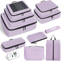 Prezon Mesh Packing Cubes for Travel, Durable Luggage Organizer with Sturdy Material and Double Zippers, Comprehensive Set for Travel Accessories Storage, 10 set, purple