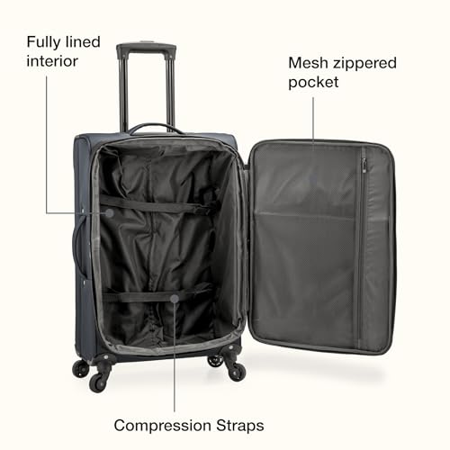 U.S. Traveler Anzio Softside Expandable Spinner Luggage, Dark Grey, Checked-Medium 26-Inch