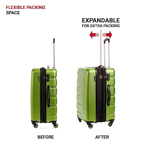 SwissGear 7366 Signature Hardside Expandable Luggage with Spinner Wheels, TSA Lock, Green, Checked-Medium 23-Inch