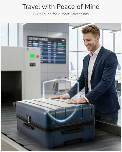 LUGGEX 28 Inch Large Checked Suitcase, L2 105L Capacity PC Hard Shell Luggage with 360° Spinner Wheels & TSA Lock, Durable Travel Bag for Extended Trips (Black, 28 Inch)