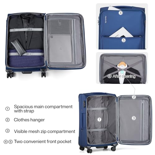 Hanke Softside Expandable 20 Inch Carry On Luggage with Wheels Airline Approved, TSA Luggage Lightweight Rolling Suitcases for Travel Carry On Bag(Blue)