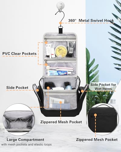 Relavel Hanging Toiletry Bag for Men and Women, Travel Toiletries Bag Water-resistant Large Makeup Cosmetic Organizer Storage, Shaving Dopp Kit Shower Bathroom Hygiene Bags, Carry-on Travel Essentials
