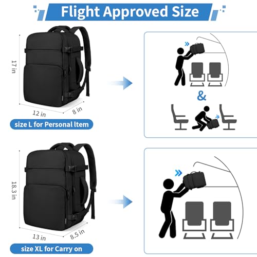 ZOMFELT Travel Backpack for Women Men, Carry on Backpack, TSA 15.6 inch Laptop Backpack Flight Approved, Personal Item Travel Bag Nurse Bag Casual Daypack for Weekender Business Trip, Black