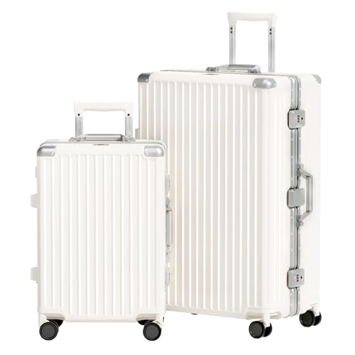 AnyZip Luggage Sets 2 Piece Aluminum Frame Carry On and Checked Suitcase PC ABS Hard Shell TSA Lock No Zipper(White, 20/28)