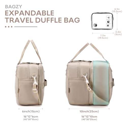 BAGZY 40x30x15cm Personal Item Travel Bag 16x12x6 Under-seat Carry on Bags for Airplanes 20L Expandable 30L Lightweight Duffle Bag Weekender Bags with Wet Pocket for Gym Overnight Hospital Black