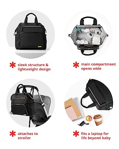 Skip Hop Diaper Bag Backpack: Mainframe Large Capacity Wide Open Structure with Changing Pad & Baby Breastmilk Cooler Insulated Bottle Bag, Grab & Go, Black