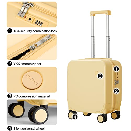 mixi 14 Inch Underseat Luggage Carry on Suitcase Free Boarding Personal Item Suitcases with Spinner Wheels Hardshell Lightweight PC for Short Travel, Lark Yellow