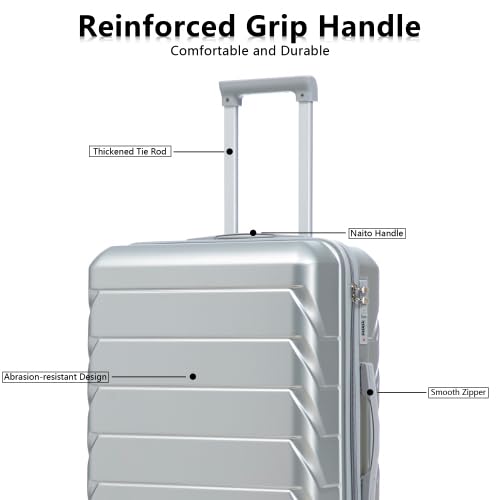 Hardside Luggage Sets, Lightweight Stripes Suitcase with Spinner Wheels, Sliver-220