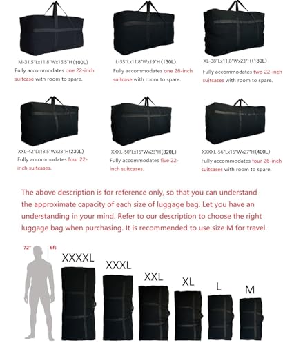 DoYiKe Extra Large Storage Duffle Bag with Zippers and Handles, Black Big Foldable Duffle Bag for Travel-130L
