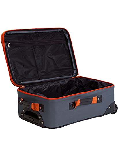 Rockland Fashion Softside 4 Piece Luggage Set, Expandable, (14" Tote/19"/24"/28"), Charcoal