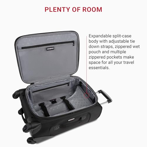 SWISSGEAR Sion Softside Expandable Spinner Luggage Durable Lightweight Travel Suitcase, Black, Checked-Medium