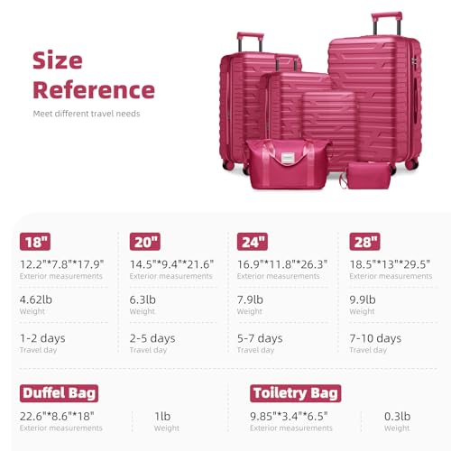 LARVENDER Luggage 6 Piece Sets Hardside Expandable Suitcases with Spinner Wheels TSA Lock, Lightweight Travel Carry On Luggage Sets for Women, Rose Red