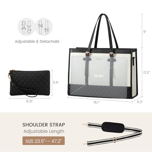 LOVEVOOK Laptop Bag for Women 15.6 inch Canvas Laptop Tote Bag, Large Capacity Work Bag with Clutch Purse, Computer Bag Office Business Briefcase, Casual Handbag for Travel College Teacher School