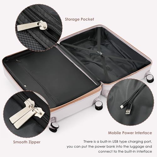 Merax Hardshell Luggage Sets 3 Pieces 4 Spinner Wheel with USB Port Ice Grey, 20/24/28 Inch