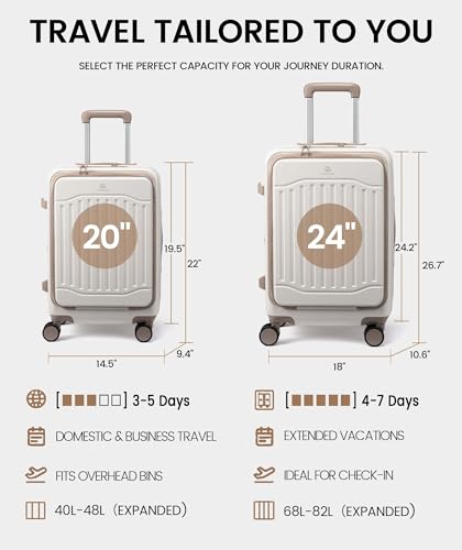 LOVEVOOK Carry On Luggage 22x14x9 Airline Approved, Expandable Hard Shell Suitcase with Spinner Wheels, USB Charging Port & Front Pocket, PC Hardside Rolling Luggage with TSA Lock for Travel