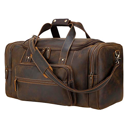Polare 23" Full Grain Cowhide Leather Gym Duffle Weekender Overnight Travel Duffel Bag For Men 42L