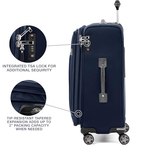 Travelpro Platinum Elite Softside Expandable Checked Luggage, 8 Wheel Spinner Suitcase, TSA Lock, Men and Women, Dark Blue, Checked Medium 25-Inch