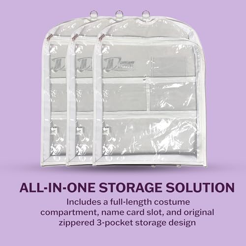Clear Garment Bags for Dance Costumes 3-Pack, Short-Size, Side Zipper Entry, Storage Pockets for Shoes & Accessories, Size 24”x18”, Dream Duffel