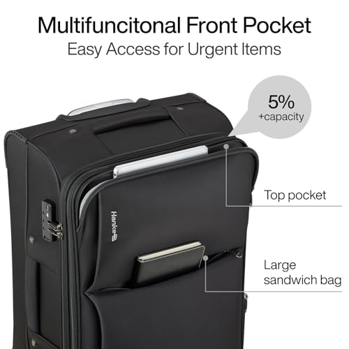 Hanke Softside Expandable 20 Inch Carry On Luggage with Wheels Airline Approved, TSA Luggage Lightweight Rolling Suitcases for Travel Carry On Bag(Black)