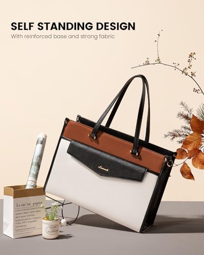 LOVEVOOK Laptop Bag for Women, 15.6'' Laptop Tote Purse 2-in-1 Professional Work Bag Business Briefcase with Clutch Purse, Waterproof Leather Computer Handbag for Teacher Office Travel