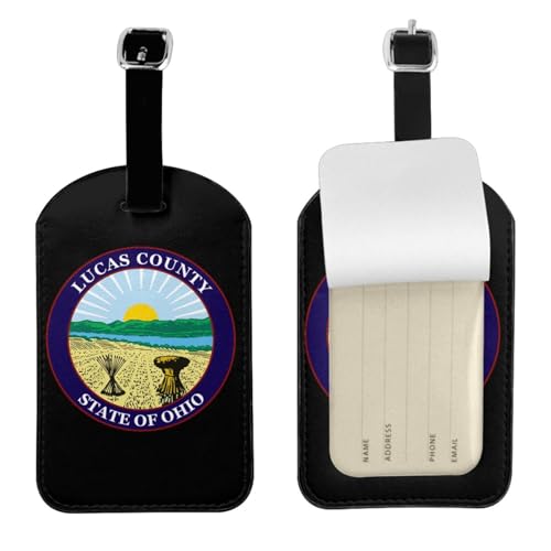 Seal of Lucas County Ohio Luggage Tags for Suitcases PU Leahter Luggage Tag with Privacy Cover ID Tags Men Women Cute Travel Bag Luggage Accessories