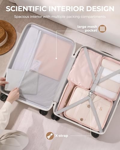 LONG VACATION Luggage Sets, PC Lightweight Suitcase with Spinner wheels, 3 Piece Luggage Set with TSA Lock, Hard shell Suitcase Set, Checked Travel Suitcase (White, 3 Piece Set)