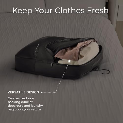 Briggs & Riley Hanging Laundry Compression Cube for Travel - Compression Packing Cube for Women & Men, Luggage & Suitcase Organizer Bag for Clothes, Includes Hook - Travel Essentials, Black
