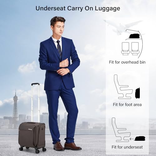 Hanke 16 Inch Underseat Carry On Luggage with Wheels Small Suitcase Softside Luggage Bags, 17.5 Foldable Lightweight Personal Item Travel Bags for Women Men(Coffee)
