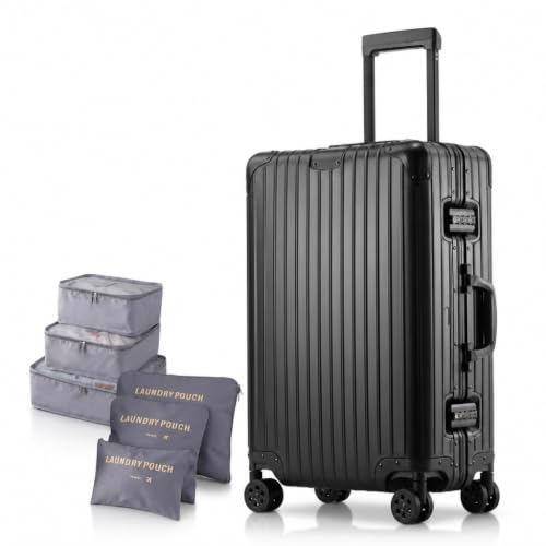 Aivens 20 Inch Carry On Suitcase, Airline Approved Hard Shell Carry-on Luggage, Full Aluminum Zipperless Suitcase with 360° Wheels & TSA Lock for Weekend Getaways & Short Travel (Black)