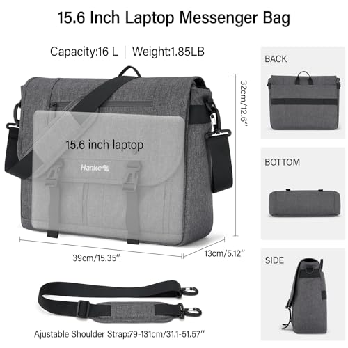 Hanke Durable Messenger Bag for Men with 15.6 Laptop Case, Business Cross Body Bag Briefcase for Women,School or Work Tote Bag Large Messanger Bag.（Dark Grey）