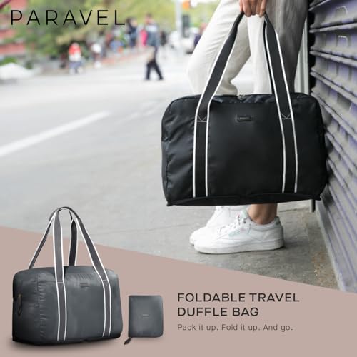 Foldable Duffle Bag for Travel | Lightweight, Water-Resistant Carry On Bag | Sustainable and Durable Nylon, Flatiron Grey