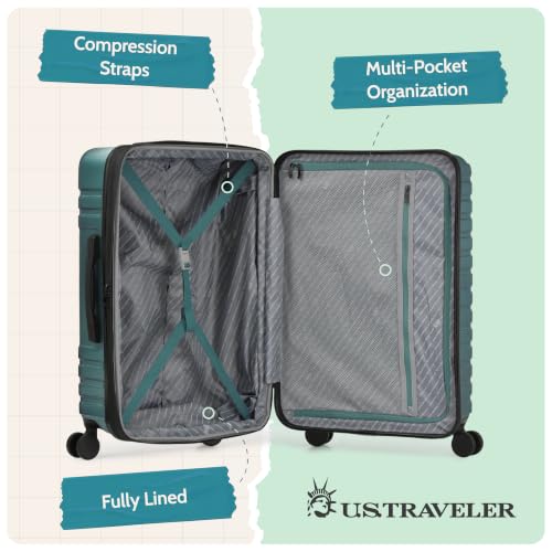 U.S. Traveler Boren Expandable Hardside Rugged Travel Luggage with 8 Spinner Wheels, Teal, Checked-Large 30-Inch