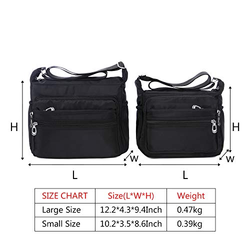 NOTAG Crossbody Bag for Women Waterproof Shoulder Bag Messenger Handbags Casual Nylon Purse Handbag (Large, Black)