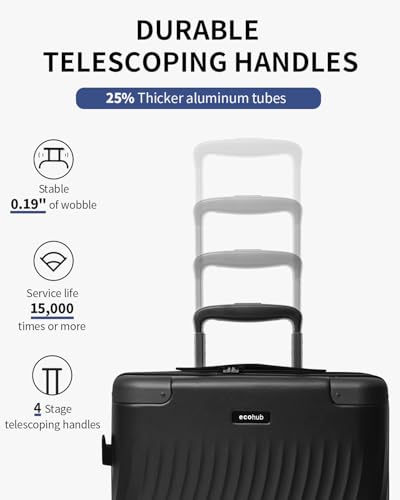 ECOHUB Hardside Expandable Carry On Luggage, 20" Rolling Luggage 22x14x9 Airline Approved with Spinner Wheels & TSA Lock, Lightweight Small Hardshell Travel Suitcase Valises, 20inch Carry-on Black
