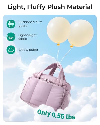 BAGSMART Toiletry Bag for Women with Dual-Padded Handles, Puffy Lightweight Makeup Bag for Makeup Accessories, Brushes Set, Travel-Sized Container, Camel