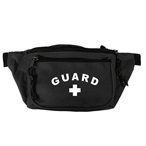 RISE Aquatics Lifeguard Fanny Pack Hip Pack - Black, 4 Zipper, 3 Pocket, 48" Extended, Nylon Strap