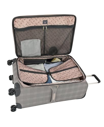 London Fog Brentwood IV 20" Expandable Spinner Carry-On Softside Suitcase, Rose Charcoal