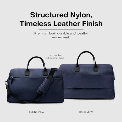 July Carry All Split Weekender - Stylish Carry On Bag for Personal & Work, Zipped Pockets & Pass-Through Band, Weekender Bag, Travel Bag Flight Approved, Clamshell Opening - 28L, French Navy
