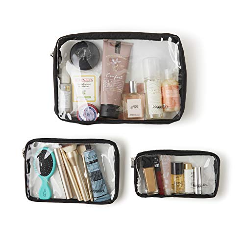 Baggallini Clear Travel Pouches - 3-Piece Cosmetic Bags Set - Lightweight Water Resistant Travel Essential