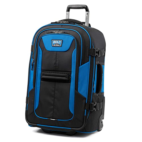 Travelpro Unisex-Adult Bold-Softside Expandable Rollaboard Upright Luggage, Blue/Black, Checked-Medium 25-Inch