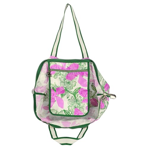 Lilly Pulitzer Large Packable Tote, Reusable Grocery Bag that Packs Into Itself, Tote with Shoulder Strap and Zipper (Sunset Shadows Home)