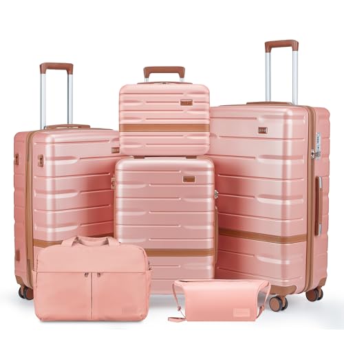 Luggage Sets, Suitcase with Spinner Wheels, PC+ABS Hardshell Travel Luggage Set with TSA Locks,Lightweight Rolling Luggage，Carry on suitcase with YKK Zippers(Pink) Fathers Day Gift for Dad Men Husband