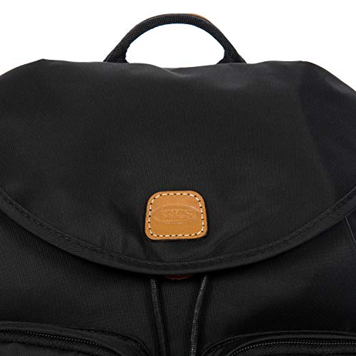 Bric's X-Travel Piccolo City Backpack 10", Water-Resistant Satin Nylon Daypack with Leather Details, Drawstring Closure, Adjustable Straps and Multi-Pocket Organization - Black
