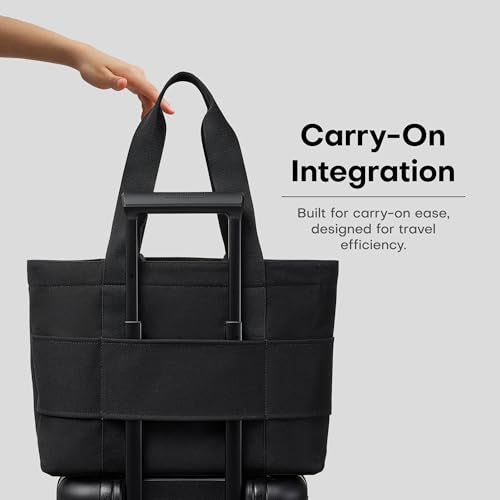 July Everyday Large Tote Bag for Women with Laptop Sleeve, Pass-Through Band, Luggage Sleeve, Drink Bottle Holder, Simple Modern Tote Bag for Travel, Work, Commute & Daily Use - 22L - Black