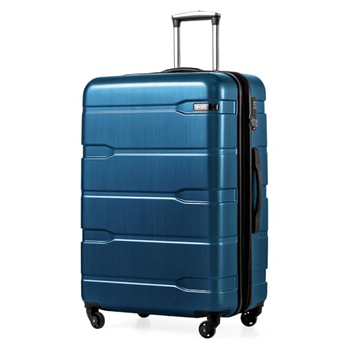 Coolife Expandable Large Checked Luggage Hardside PC+ABS Suitcase with TSA Lock, Lightweight Rolling Carry On with Spinner Wheels(Caribbean Blue, 28in)