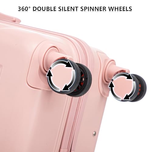 Merax Luggage Sets, ABS Hardside Suit case Combination Lock Spinner Wheels Lightweight, Milky Pink, 20/24/28 Inch