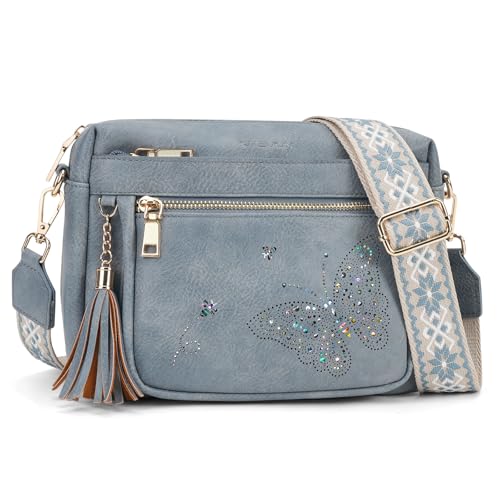 KITEVIUN Crossbody Bags for Women Trendy Leather Crossbody Purse Shoulder Handbags Butterfly Design