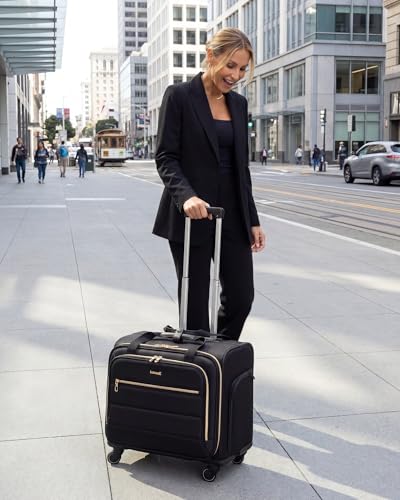 LUGGEX Rolling Laptop Bag with Wheels, 17.3" Soft Sided Laptop Rolling Briefcase with 4 Spinner Wheels - Lightweight Carry On for Business Travel Overnight (UDS-Core, Black, 18 Inch)